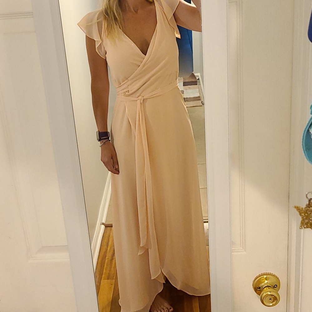 Peach Ceremony by Joanna August long wrap dress